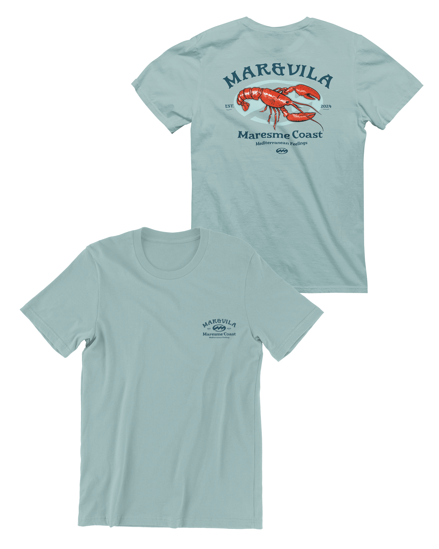 Camiseta langosta hombre color agua – estilo costero Maresme