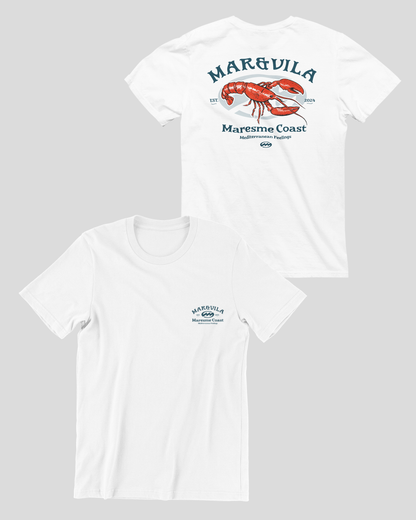 Camiseta langosta hombre color blanco marino– estilo costero Maresme