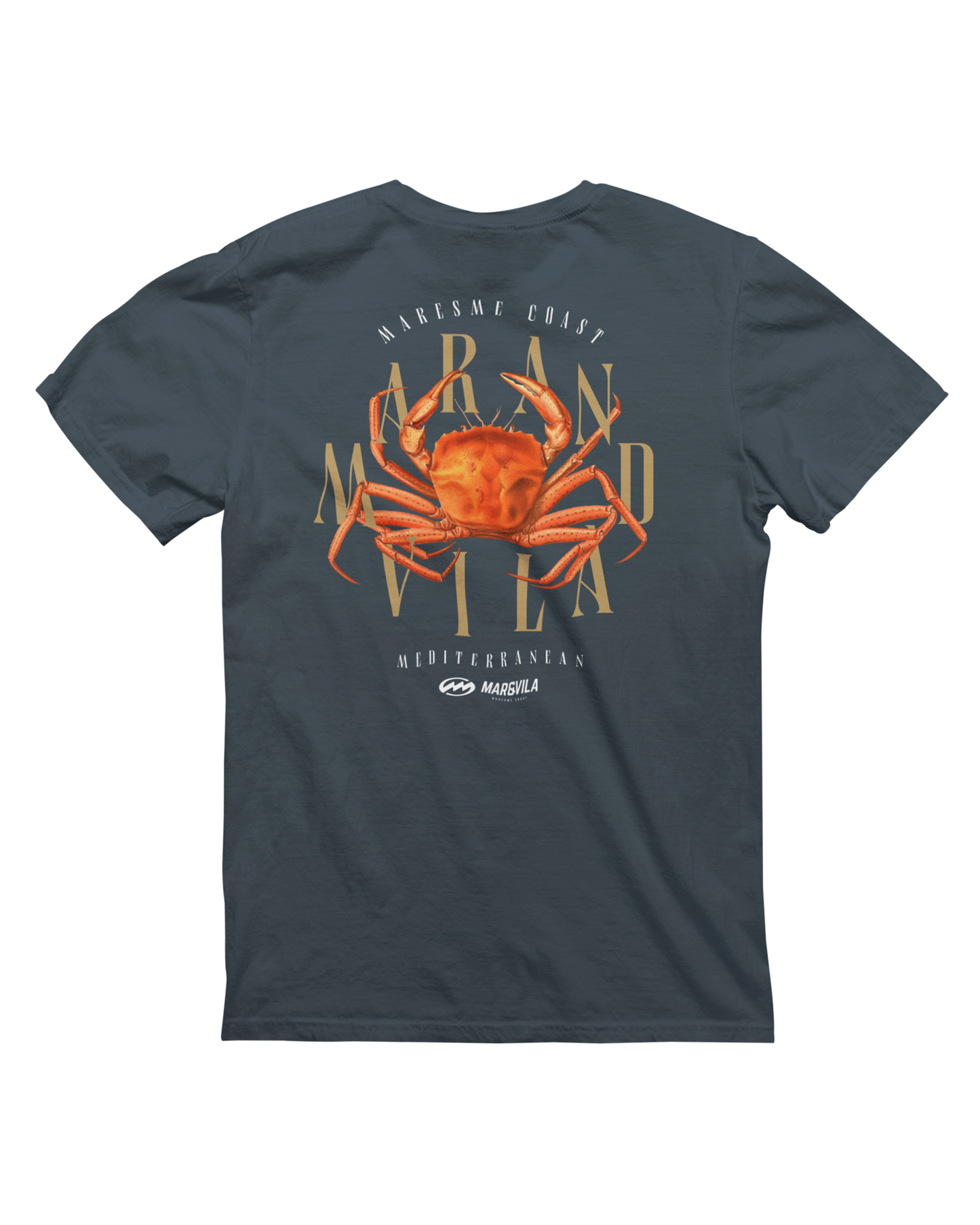 Camiseta cangrejo araña mediterráneo hombre azul oscuro trasera – ropa surf Maresme Mar&Vila
