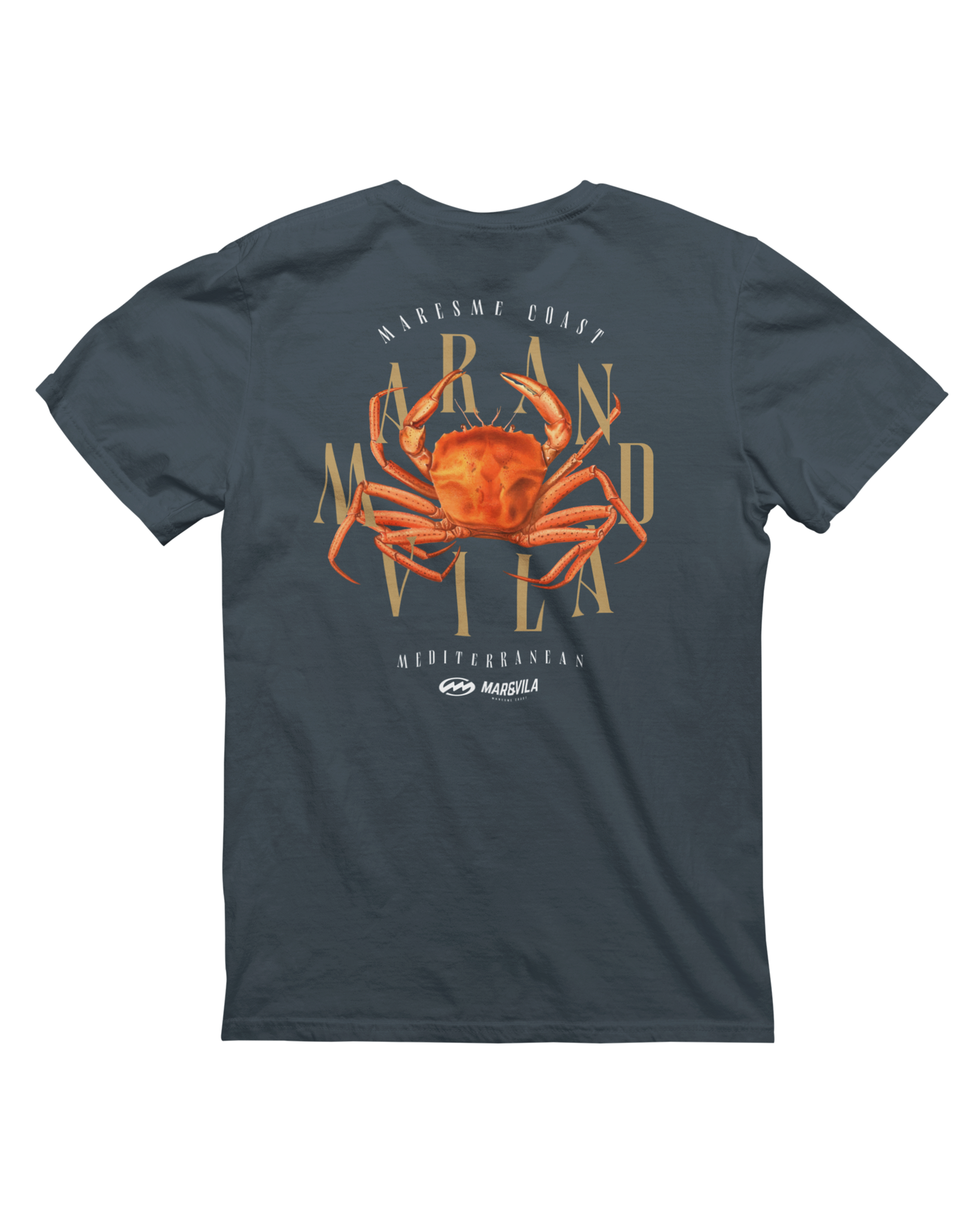 Camiseta cangrejo araña mediterráneo hombre azul oscuro trasera – ropa surf Maresme Mar&Vila