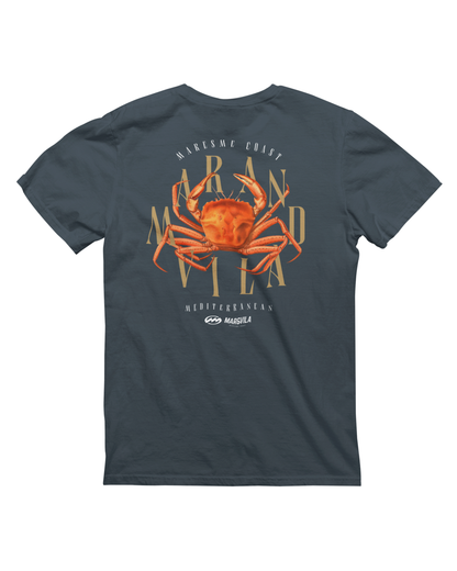 Camiseta cangrejo araña mediterráneo hombre azul oscuro trasera – ropa surf Maresme Mar&Vila