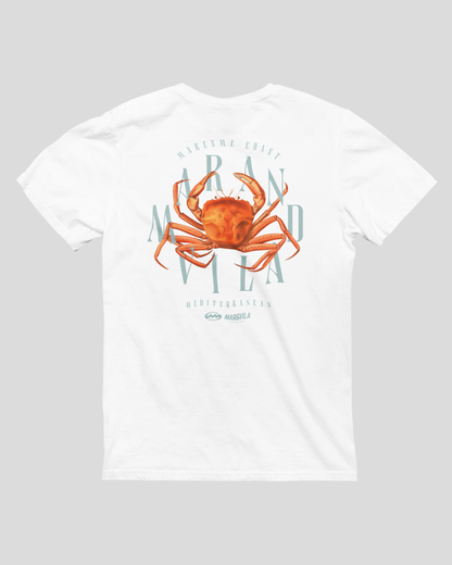 Camiseta cangrejo mediterráneo hombre blanca trasera – ropa costera Maresme Mar&Vila
